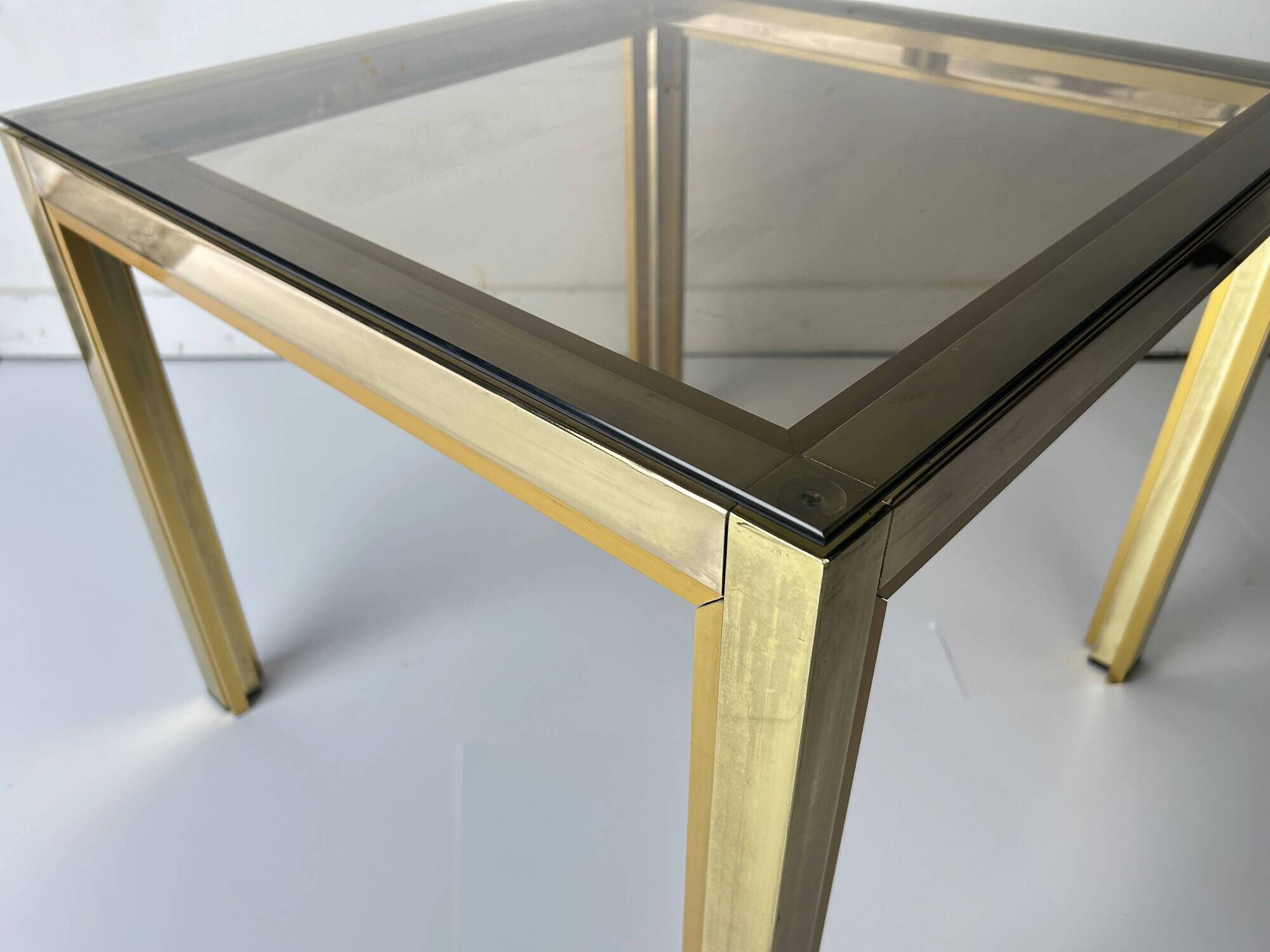 Vintage 1970s Brass Smoked Glass Side Table, Hollywood Regency, Renato Zevi