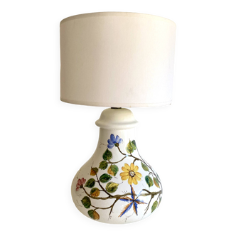 Painted ceramic lamp, 2 M fabric cable, cotton lampshade