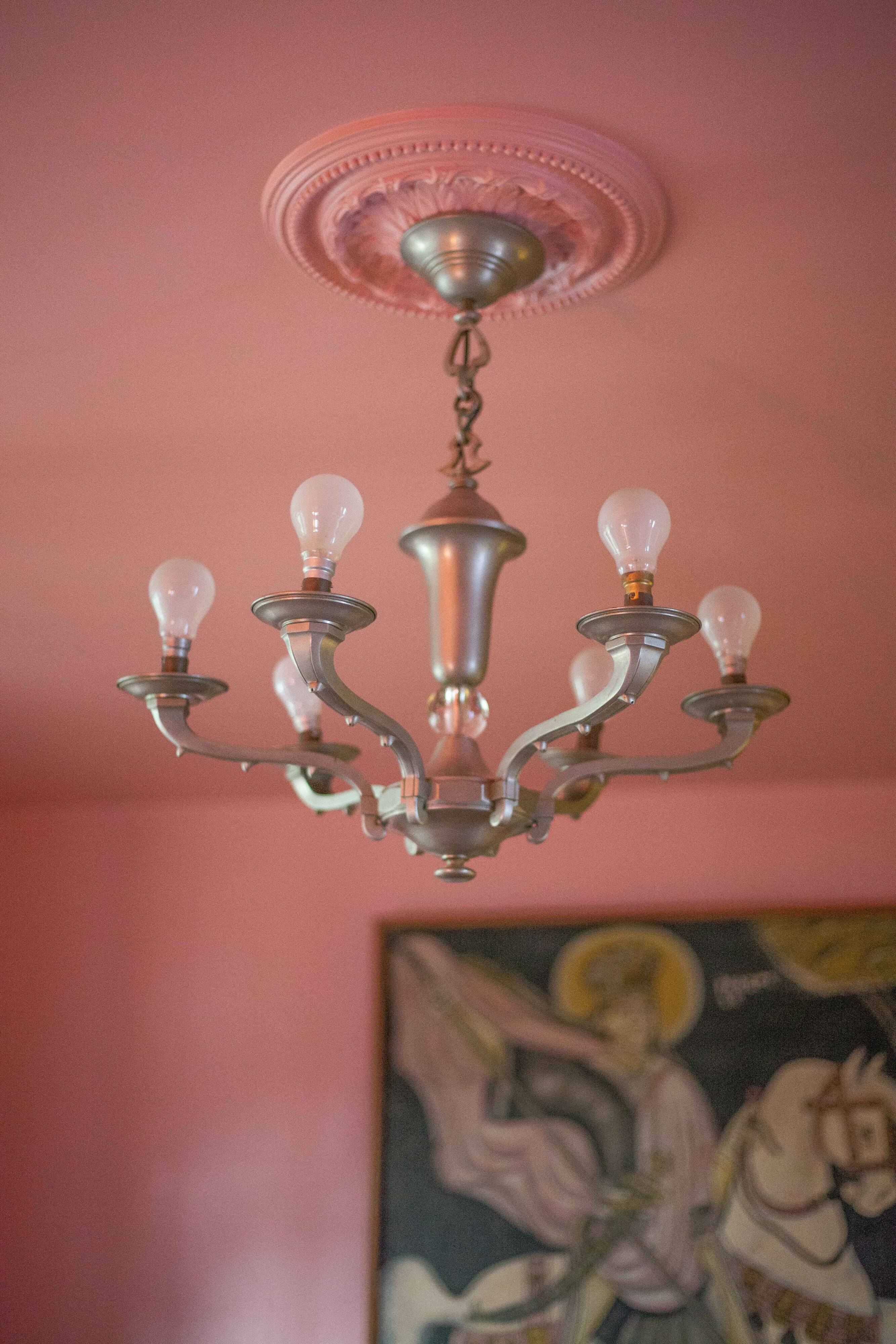 vintage 6-light chandelier, vintage suspension, ceiling lamp, interior decor