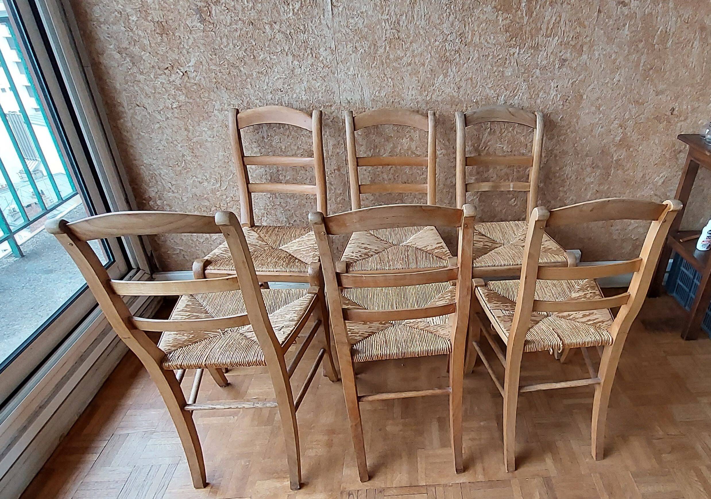 Set of 6 straw chairs in Louis Philippe style cherry wood