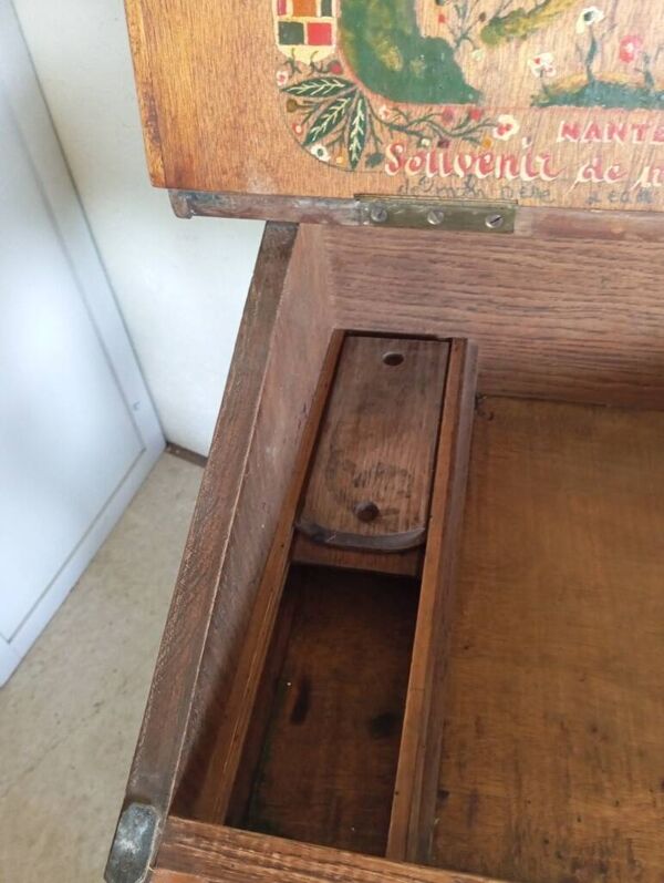 Bureau pupitre en chêne années 1900 avec peinture intérieure