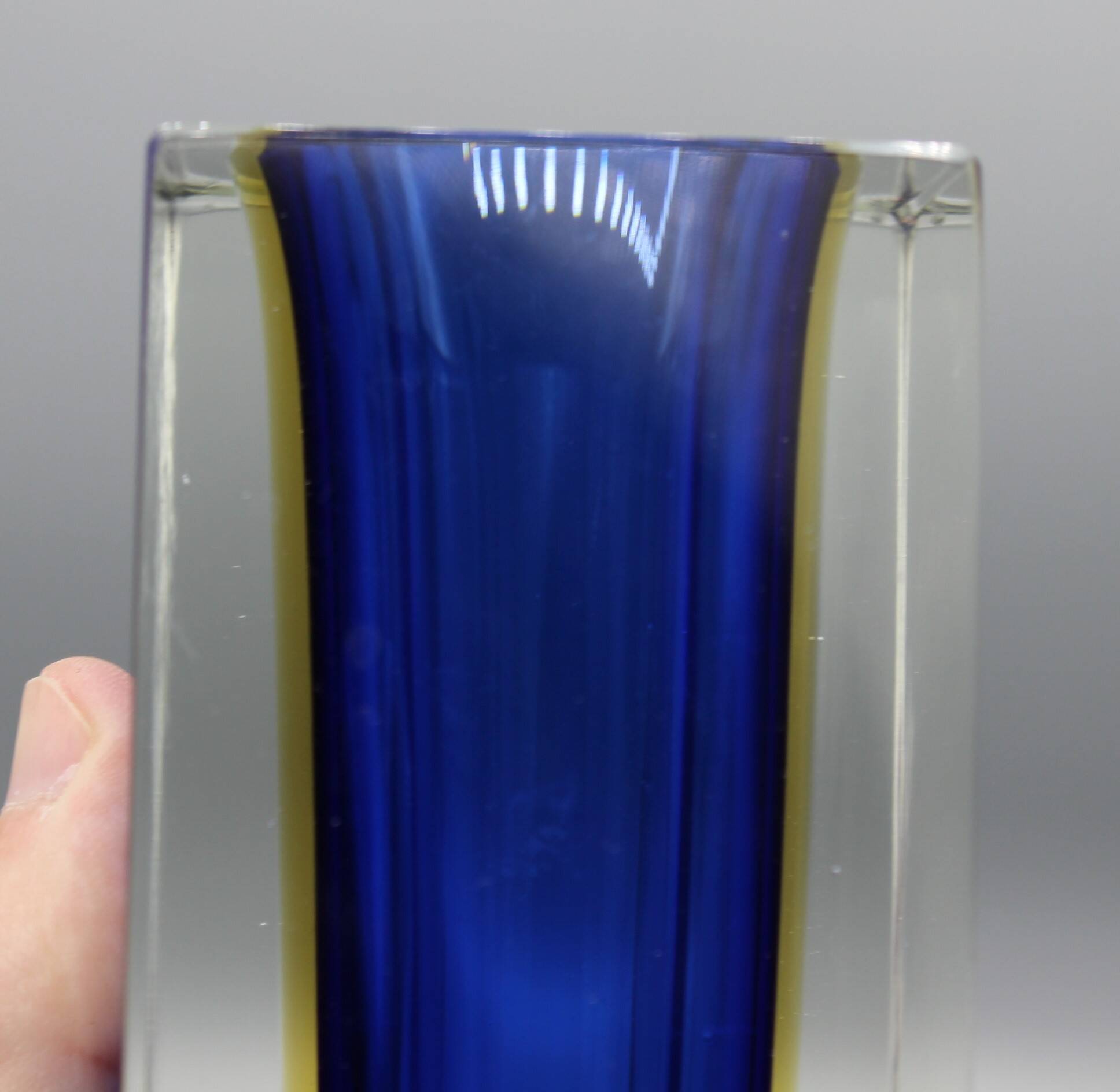 Large vintage sommerso vase murano glass flavio polished seguso italy 1970