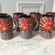 Set of 7 fat lava glazed ceramic mugs signed poët laval 70s