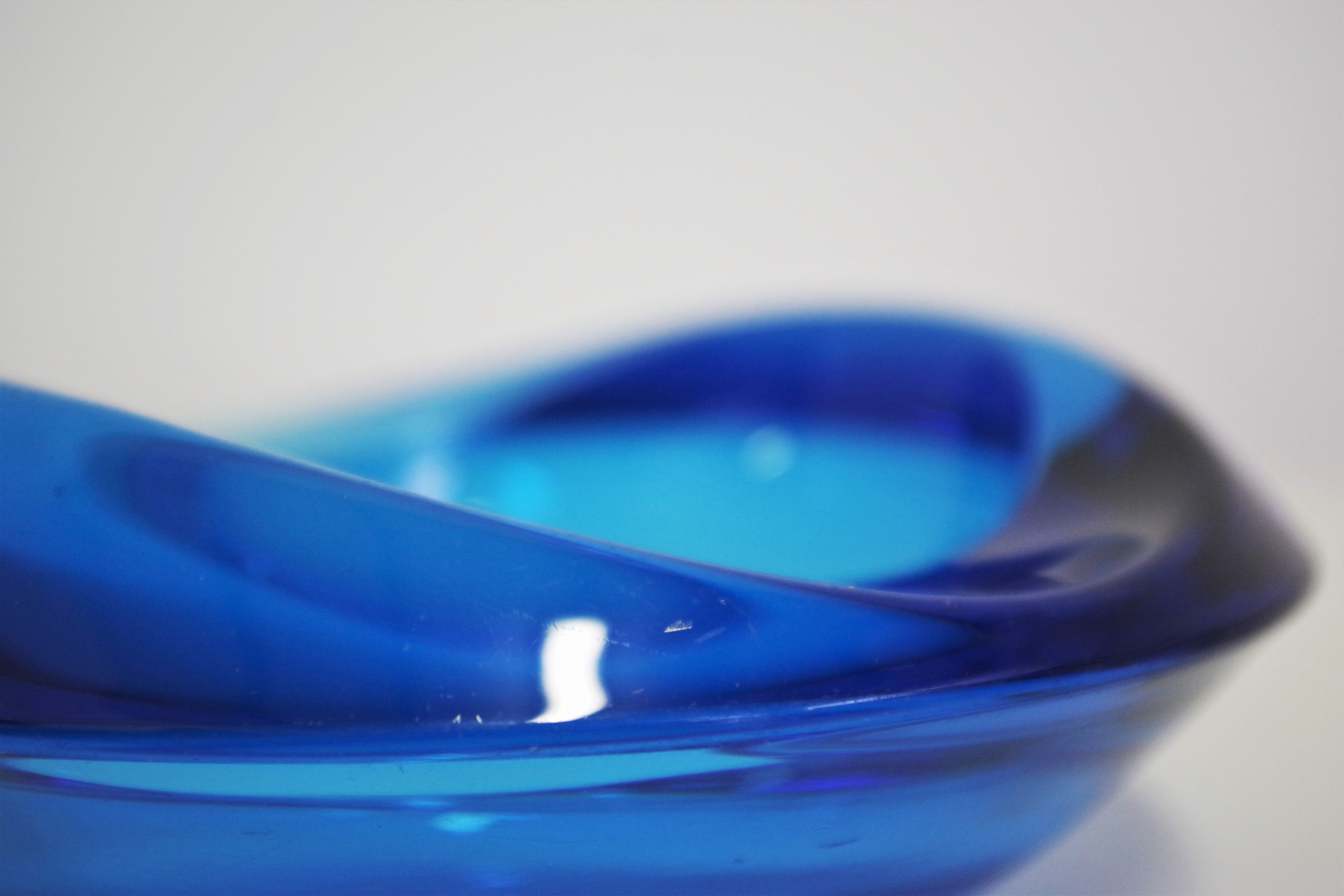 70s blue glass ashtray