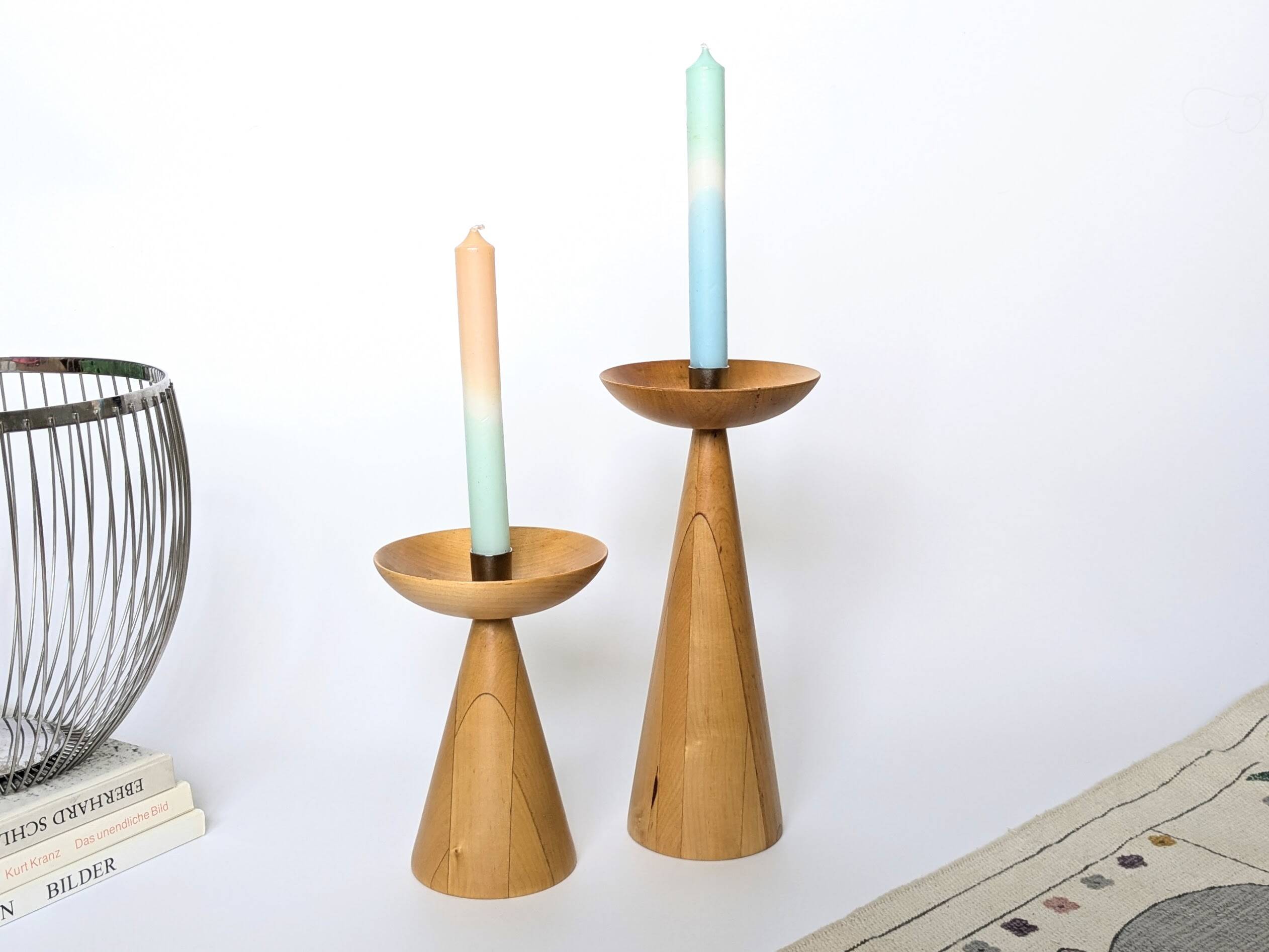 Bougeoirs en bois tourné IKEA vintage | Paire