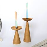 Vintage IKEA turned wooden candle holders | Pair