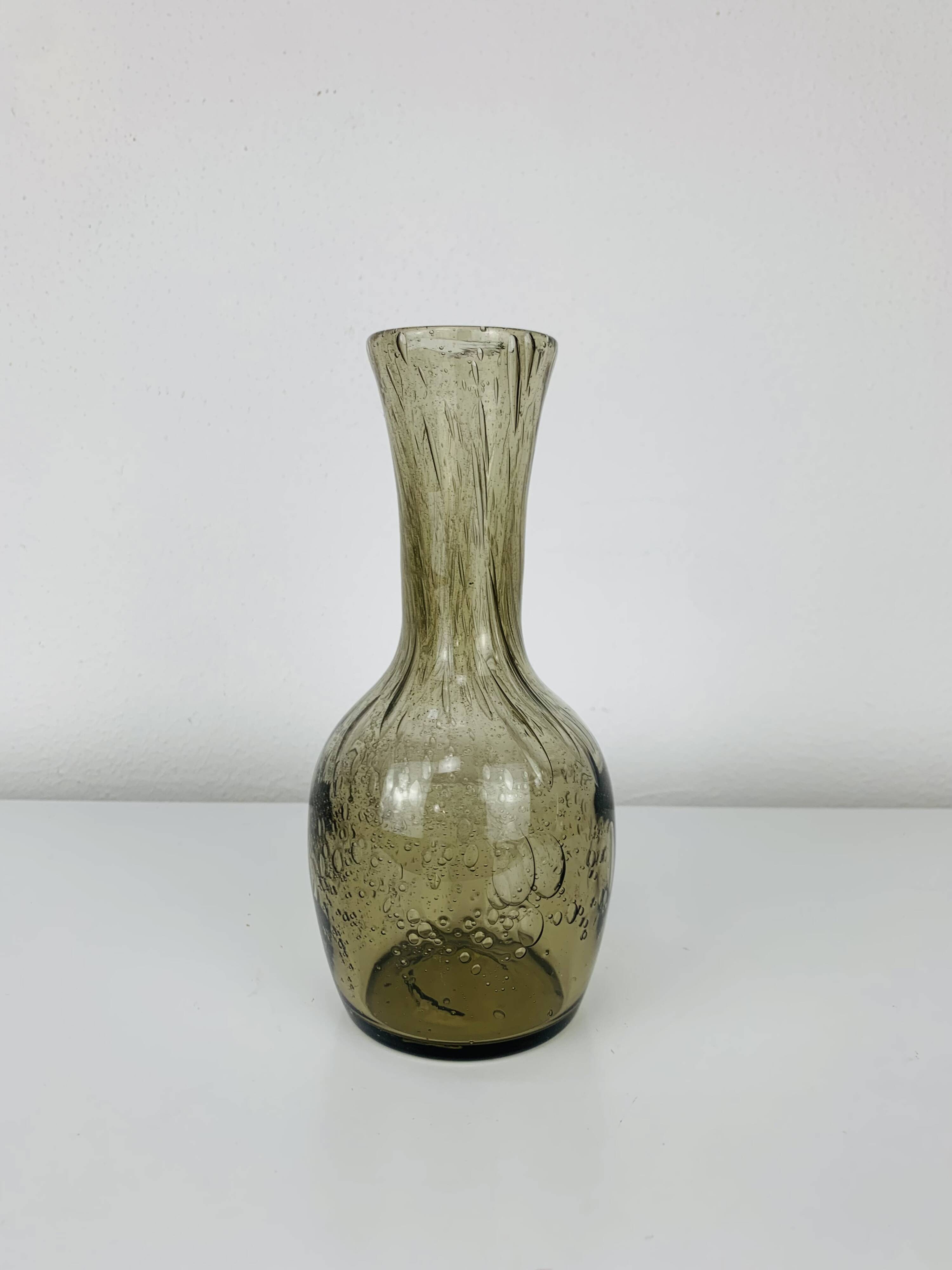 Vintage smoked bubble glass vase