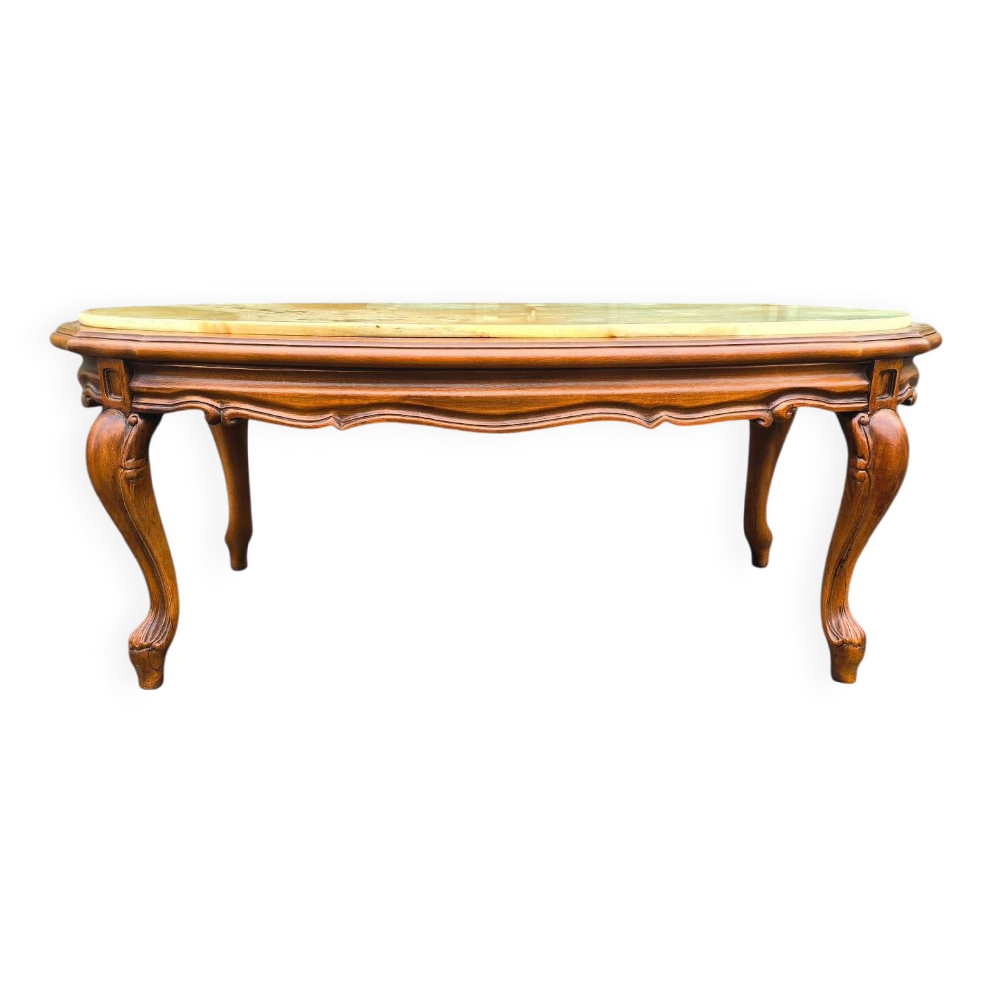 Vintage cherry wood and marble top coffee table