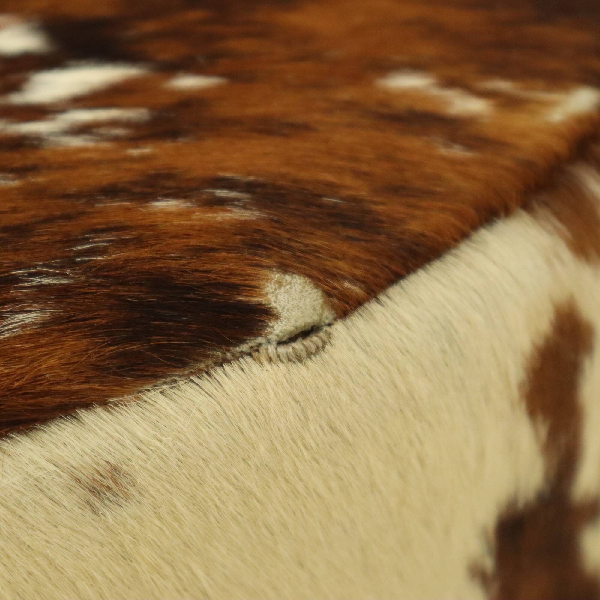 Round Vintage Pouf Cowhide Leather Sixties 47cm