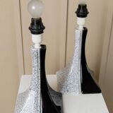 Pair of Handmade Ceramic Lamps in Black and White, 1980s Memphis-Style Italian Retro Bedside Lights