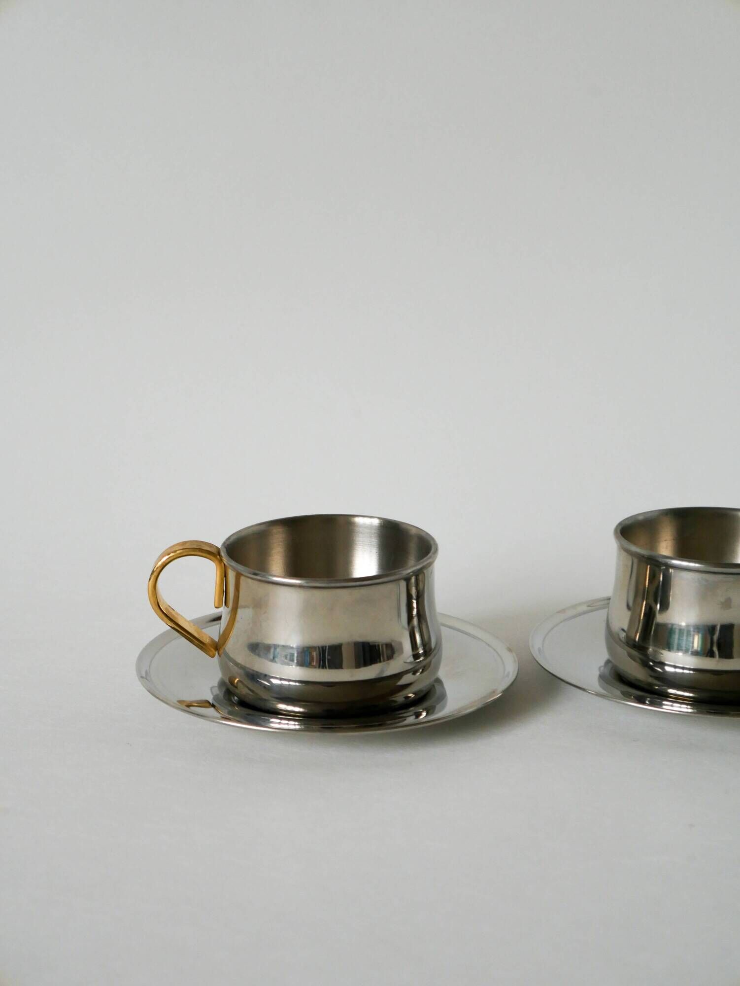Duo of double-walled stainless steel espresso cups Made in Italy, Design 1970