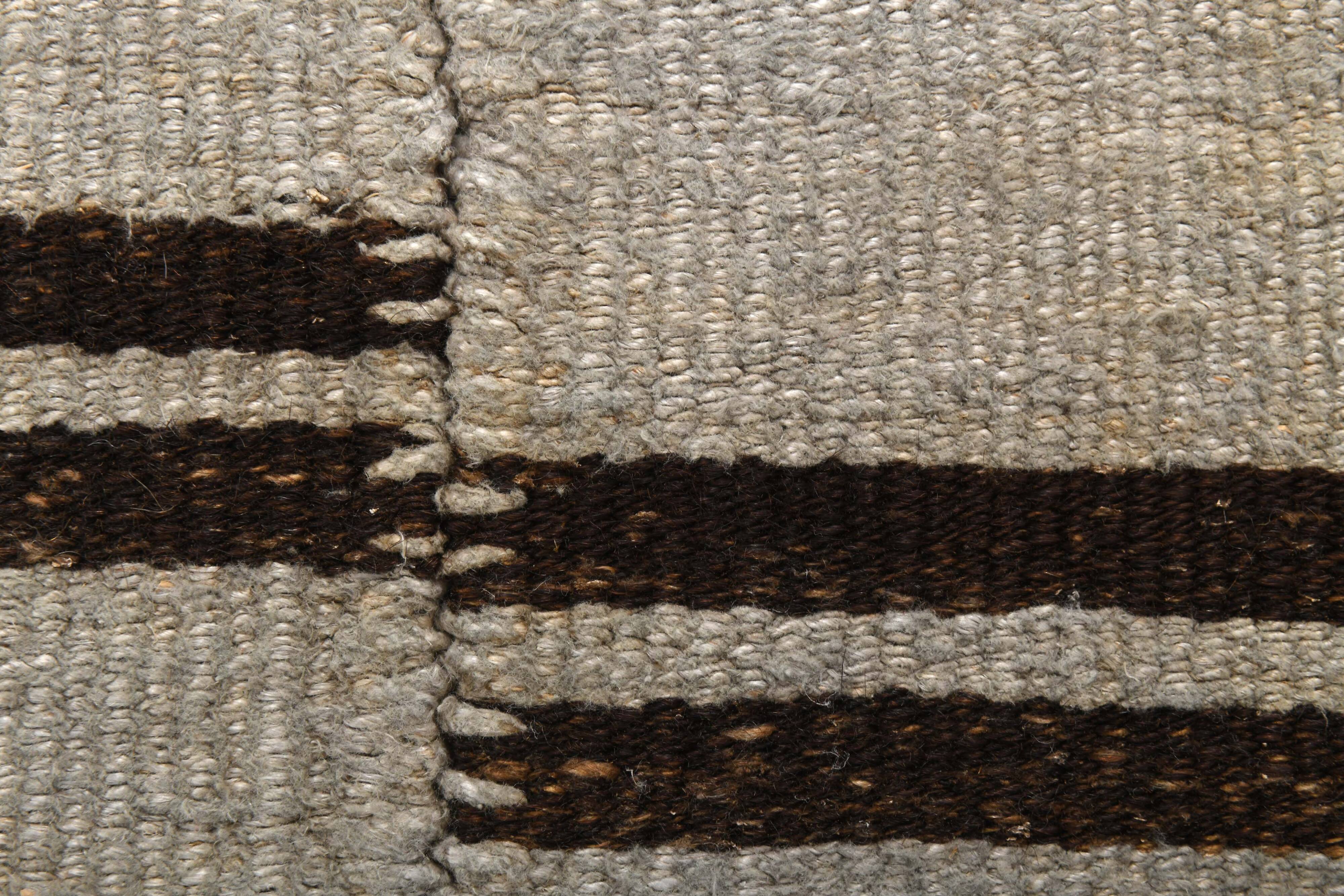 Dirty Gray & Black Hemp Kilim Rug, 161x235Cm