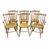 Set of 4 English chairs and 2 armchairs in beech