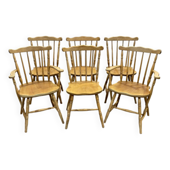 Série de 4 chaises et 2 fauteuils anglais en hêtre