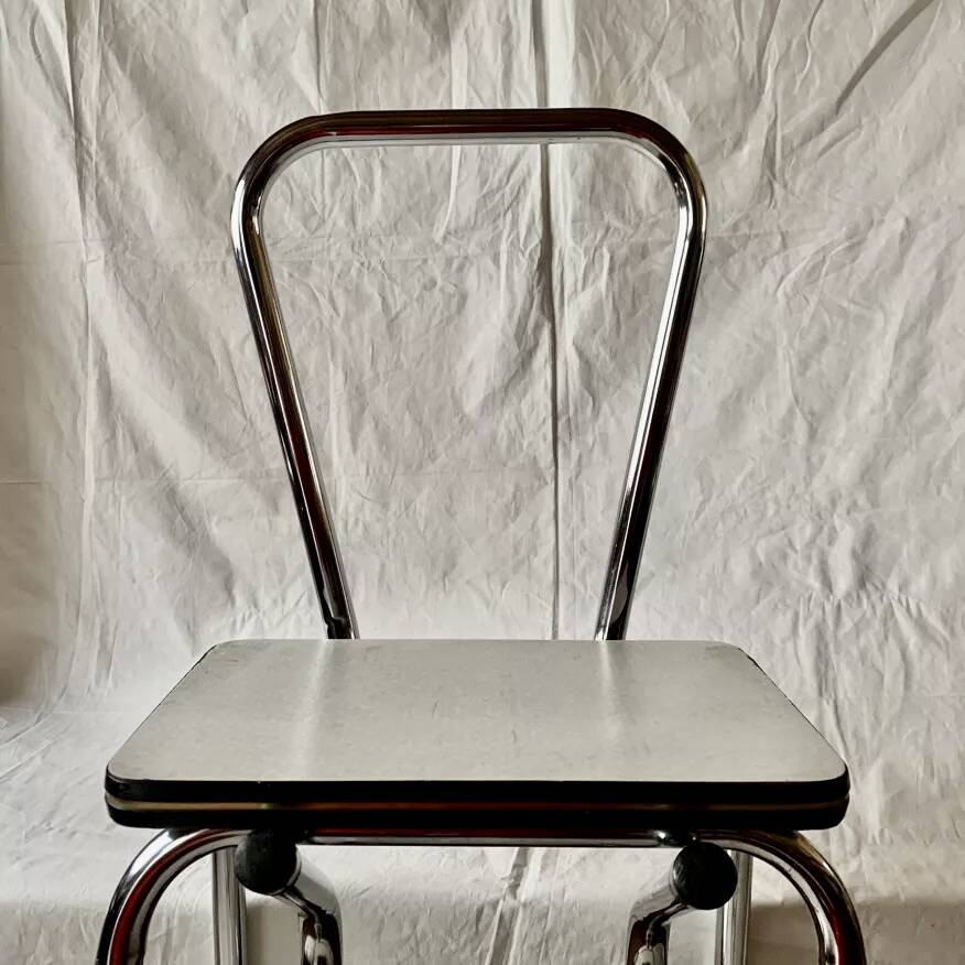 Vintage stepladder in Formica, wood and chromed metal