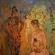Italian painting, Family of Acrobats, dated 1981