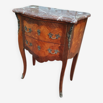 Commode marqueterie ancienne style louis xv avec plateau marbre