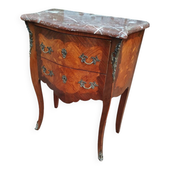 Antique Louis XV style marquetry chest of drawers with marble top