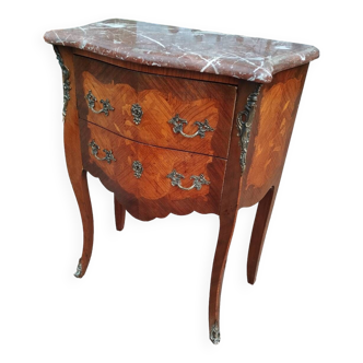 Commode marqueterie ancienne style louis xv avec plateau marbre