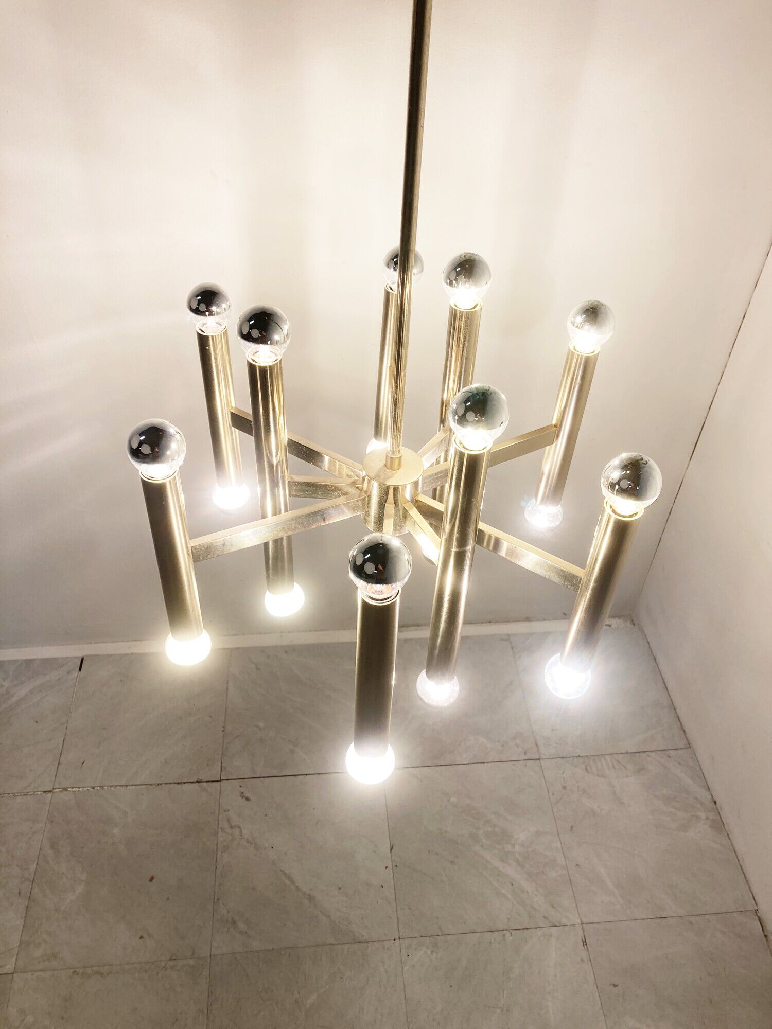 Vintage Sciolari candle chandelier made from chrome, 1970s