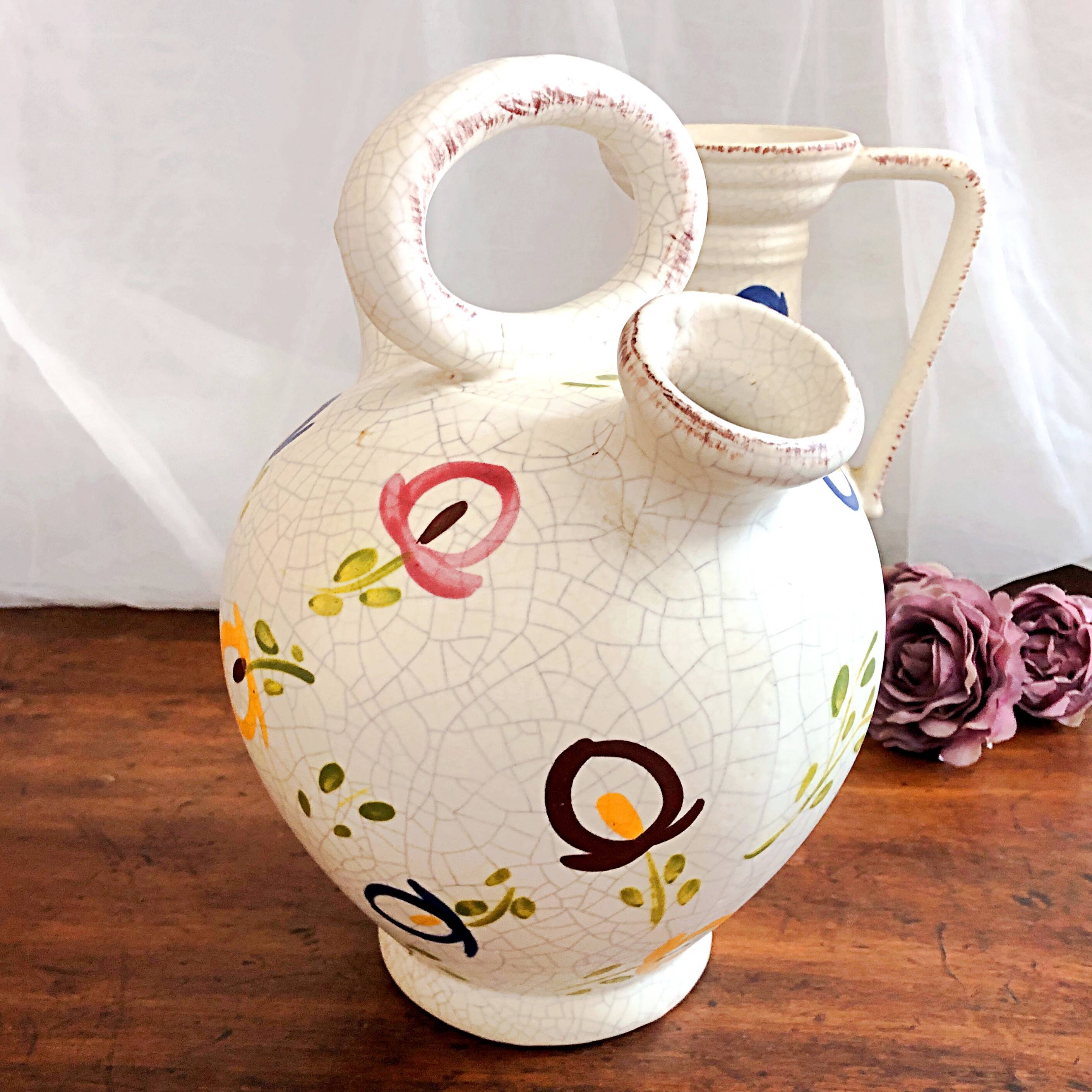 Carafe, gargoulette and candlestick artisanal pottery by Angèle de Poët-Laval