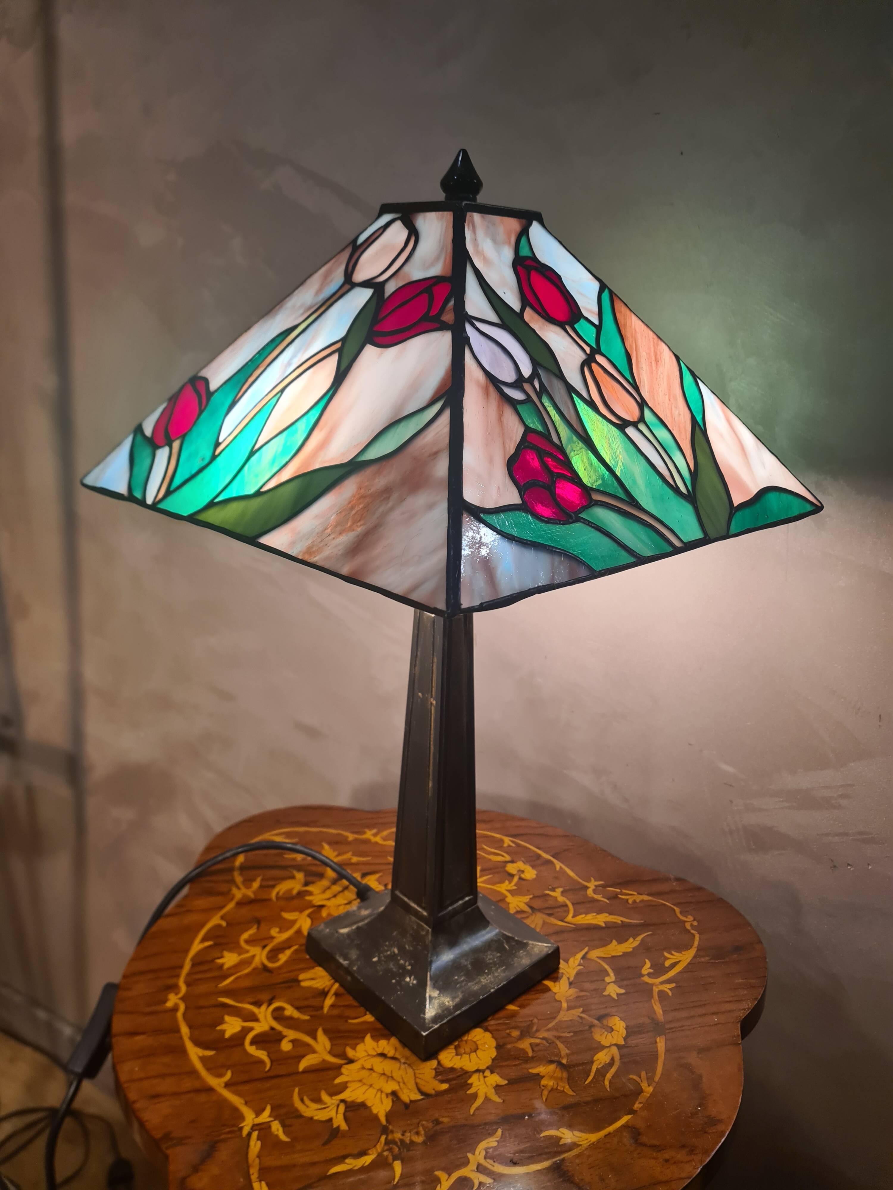 lamp 1975 to 85 origin lampshade stained glass Tiffany style 53x30 el
