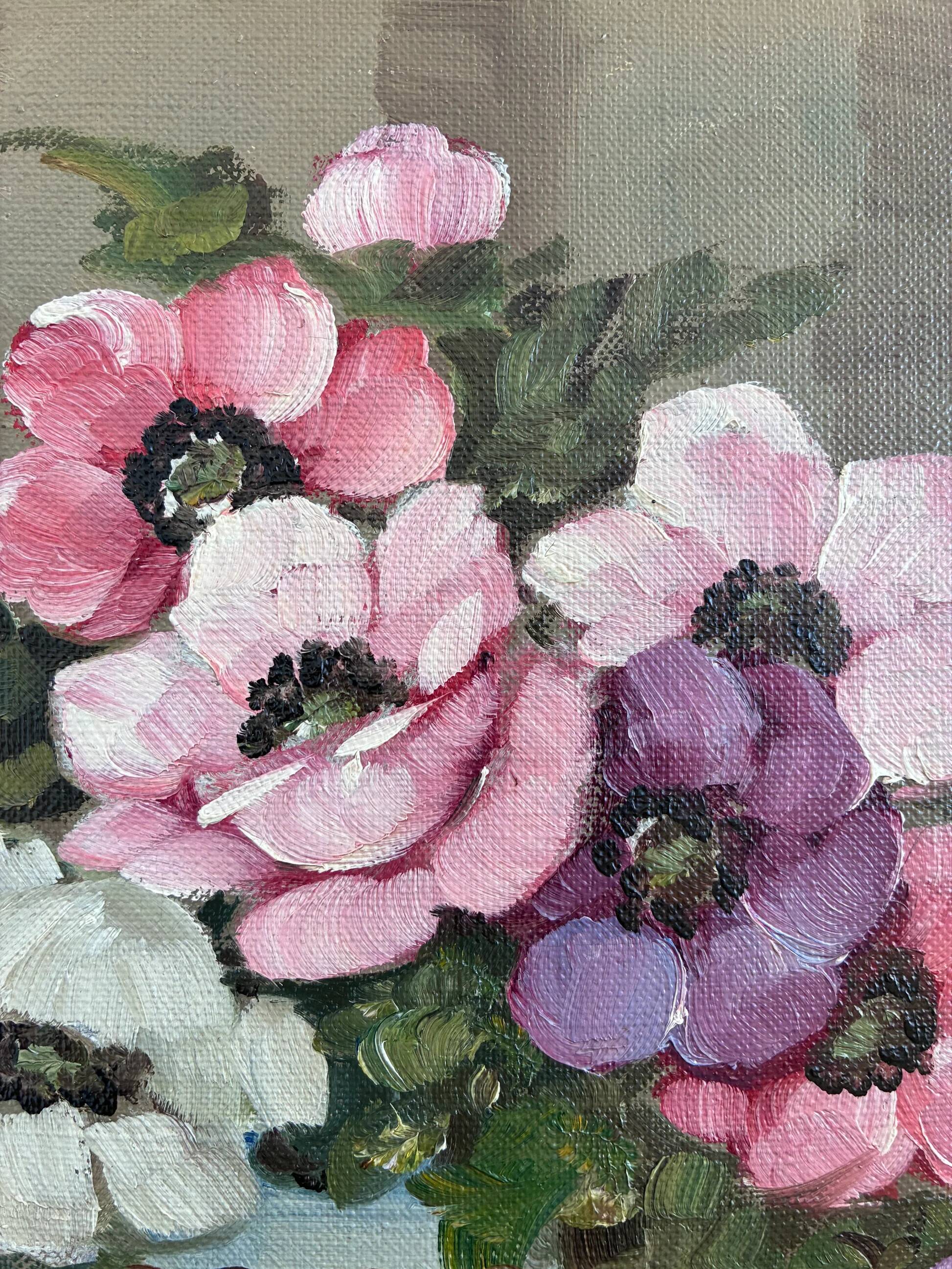 Vintage original flower oil painting, signed floral still life