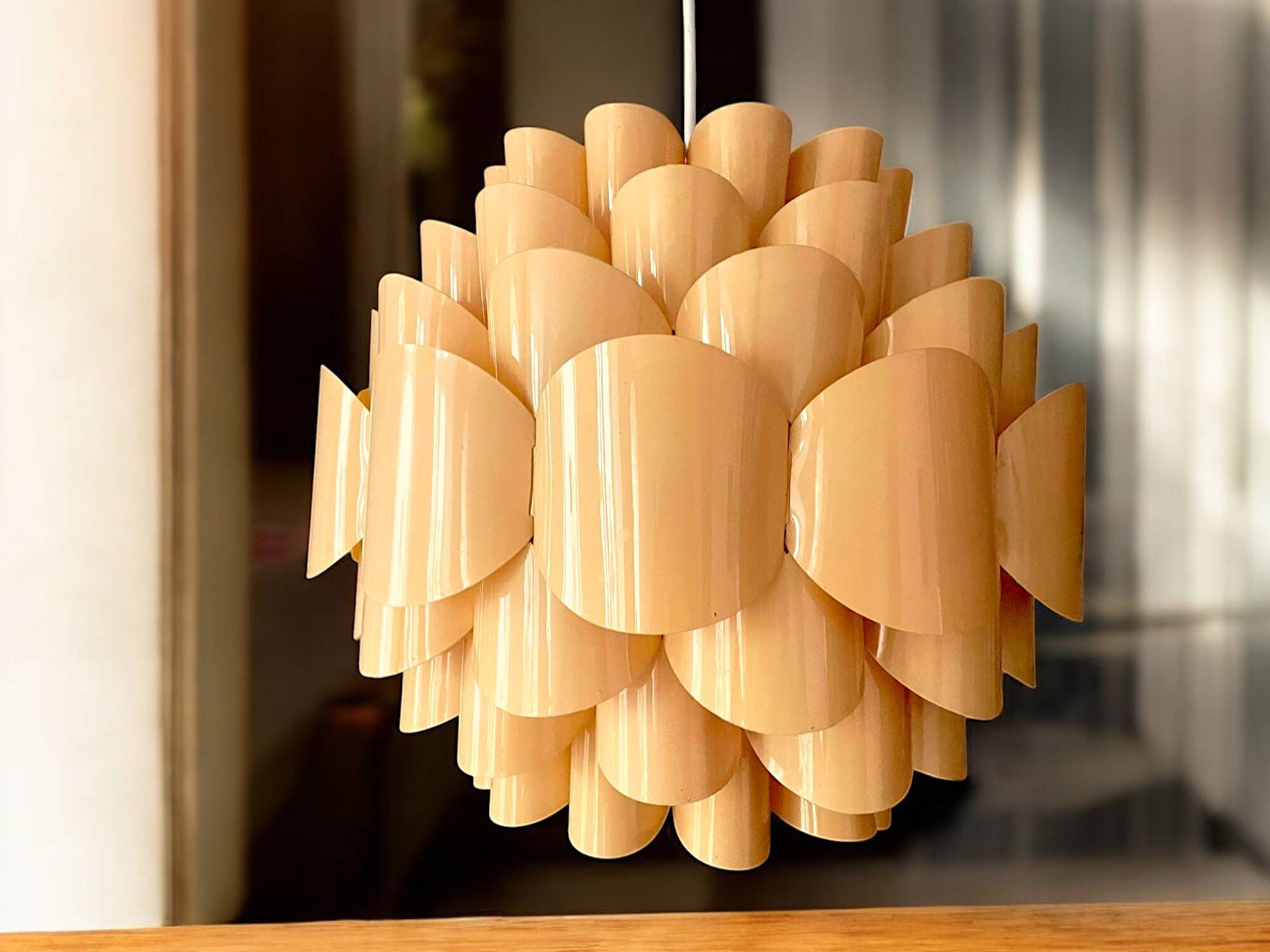 Scandinavian style orange acrylic hanging lamp by Bonita, 1970s