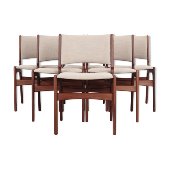 Ensemble de six chaises en teck design danois années 1970, fabriqué par Henning Kjaernulf