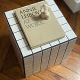 Checkerboard cube bedside table tiled white retro black tile