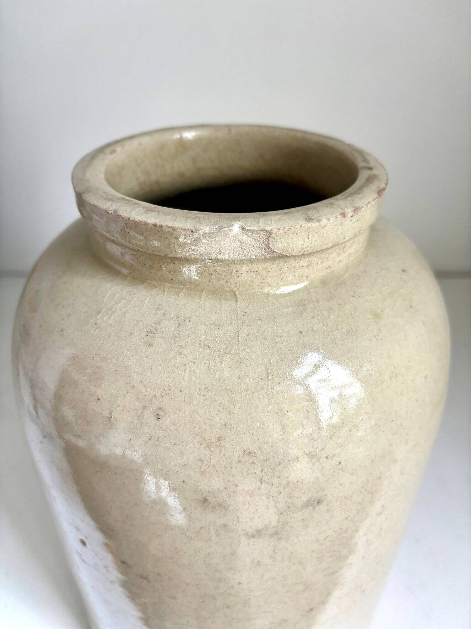 Beige glazed stoneware mustard pot n°1