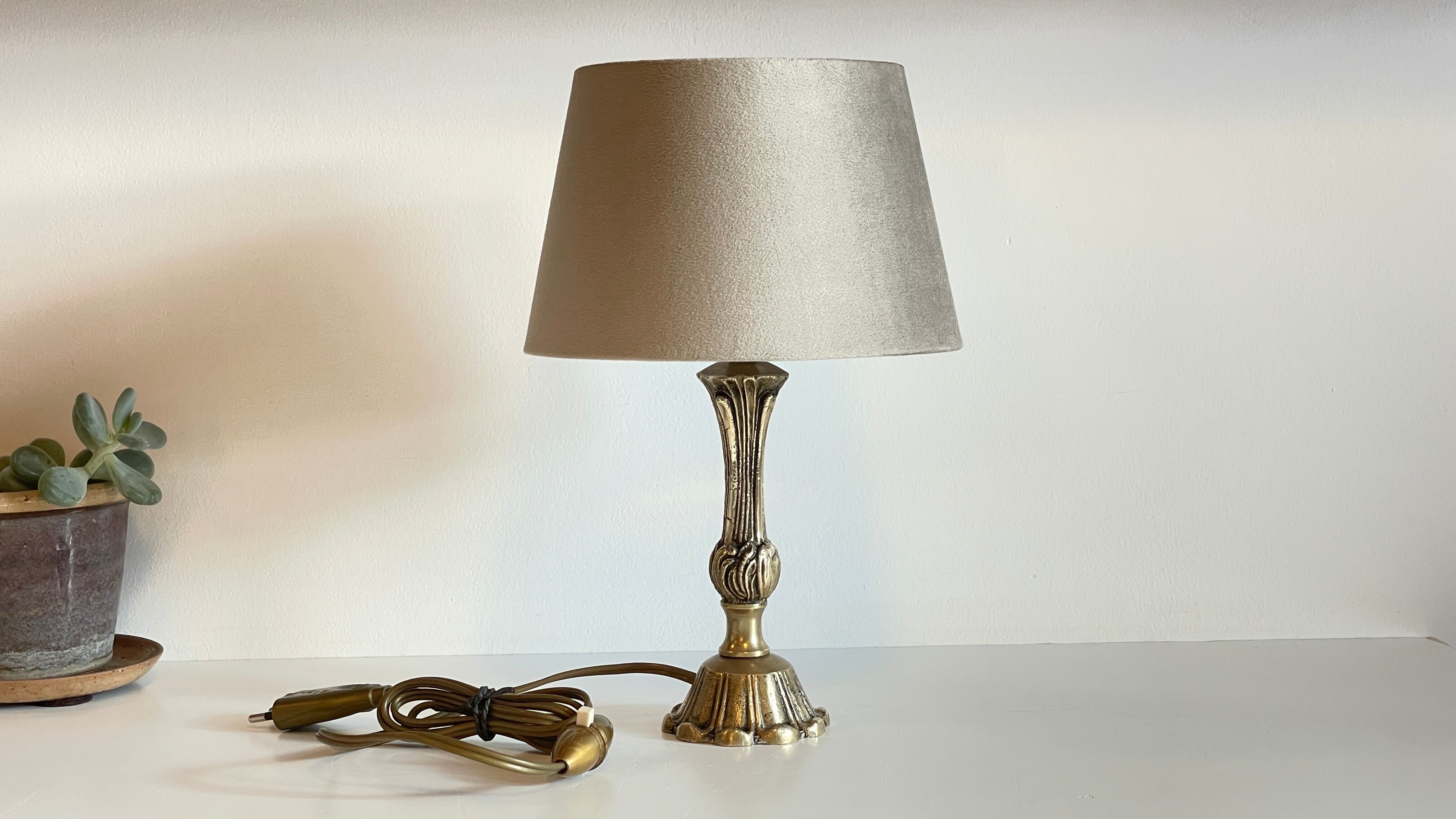 Solid brass lamp and vintage fabric