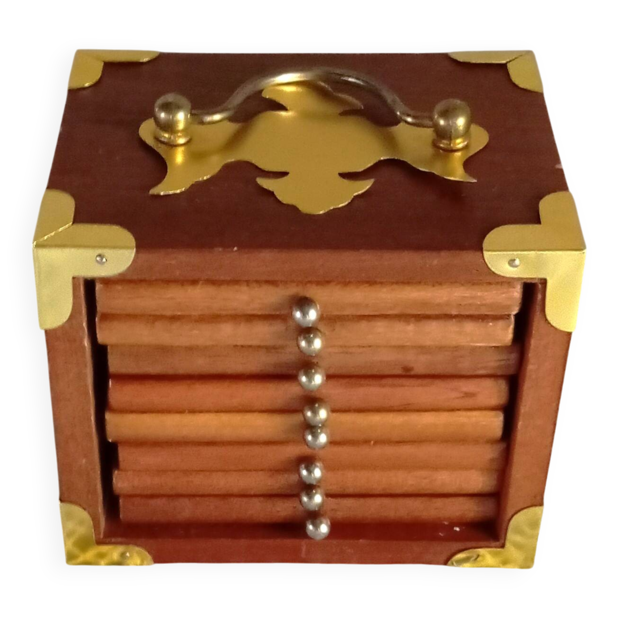 Coffret De 8 Dessous De Verre En Bois Et Liège - Forme Mallette Vintage - Marron