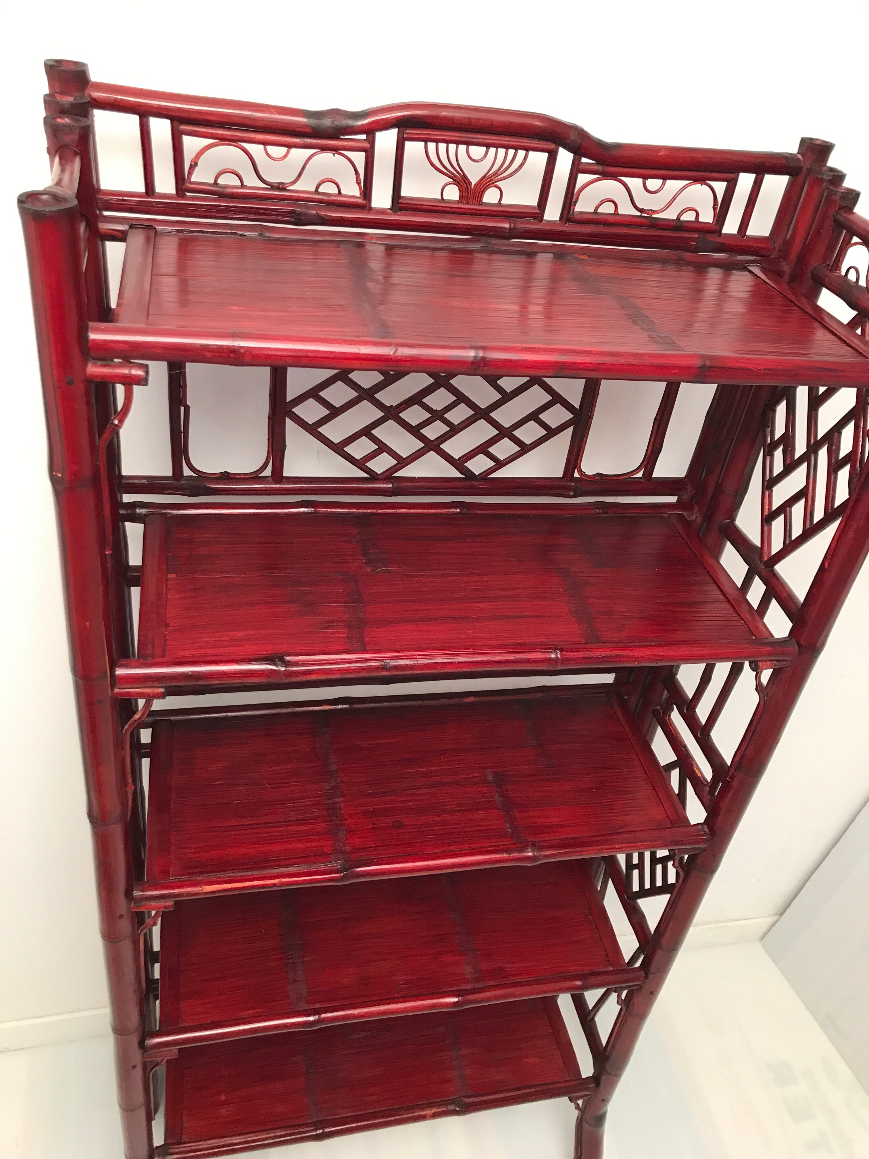 Vintage bamboo and rattan folding shelf