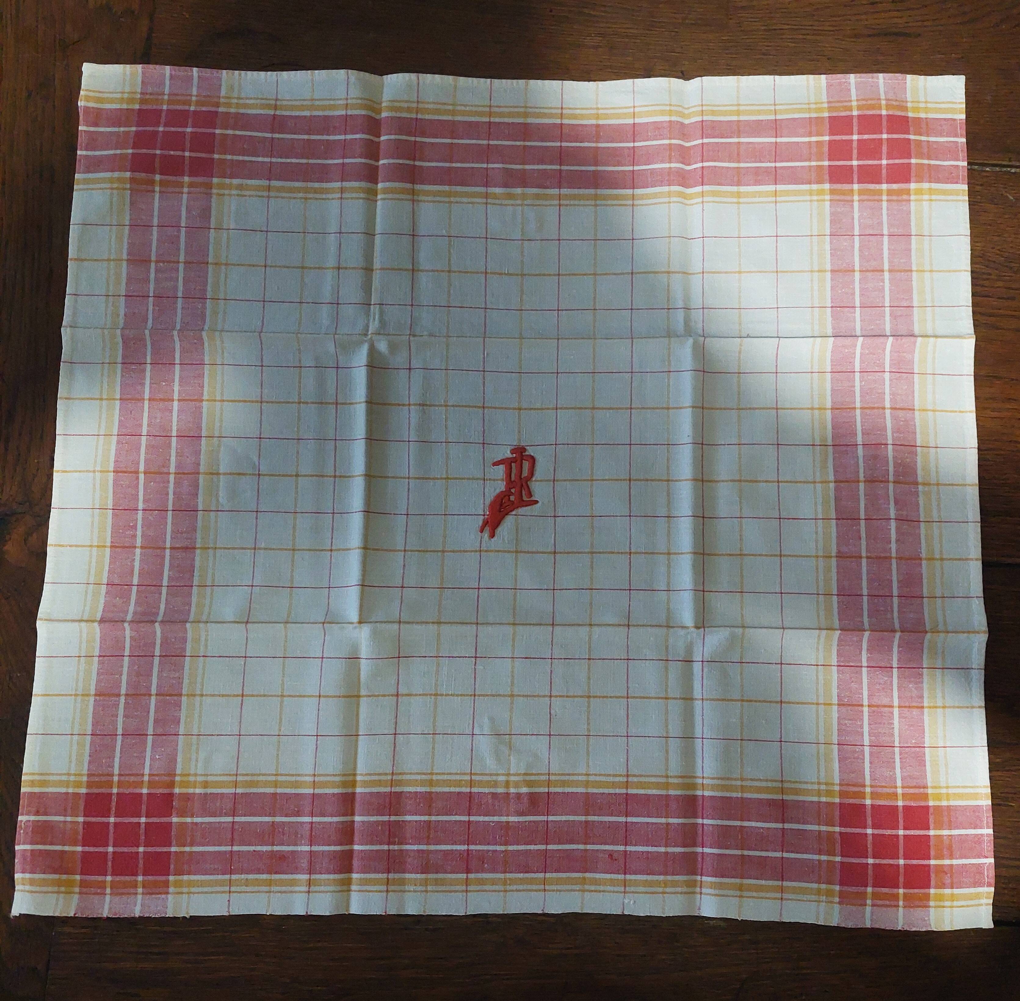 Napkins set of two checkered cotton monogram LR 53 X 57 cm