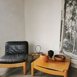 Square coffee table in solid blond wood 80s