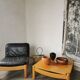 Square coffee table in solid blond wood 80s