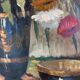 Vintage original floral oil painting with wildflowers in blue vase