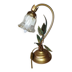Lampe fleur vintage en laiton et