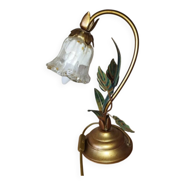 Lampe fleur vintage en laiton et verre