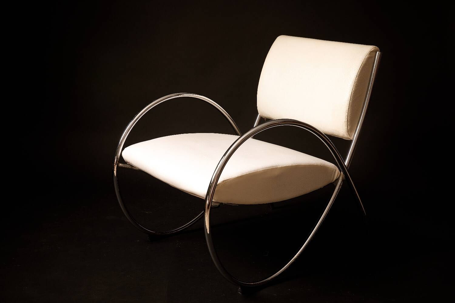 Chrome metal and white sky designer armchair