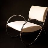 Chrome metal and white sky designer armchair