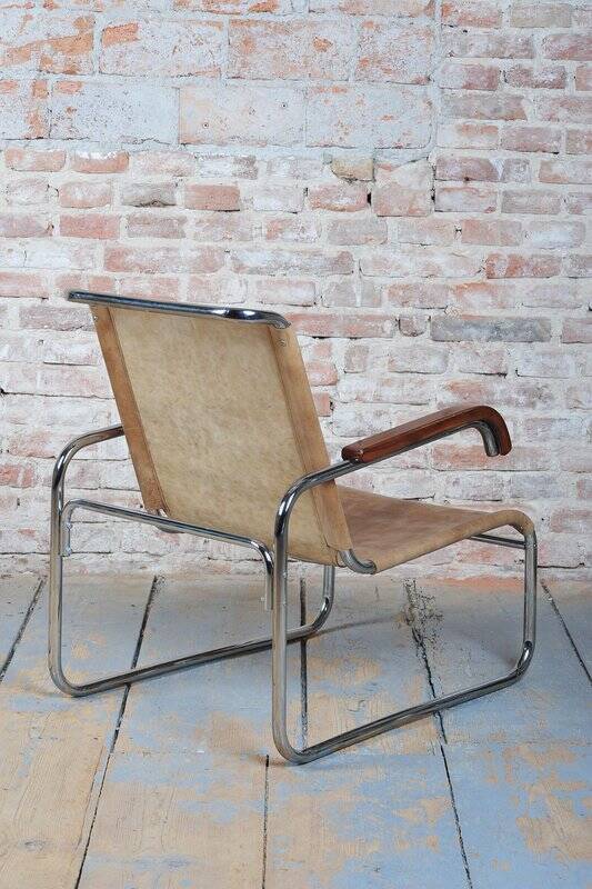 Fauteuil Bauhaus tchèque en chrome attribué à M. Breuer pour Thonet, années 1920.