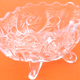 1970s oblong cup, empty pocket on 4 small feet glass decoration in relief
