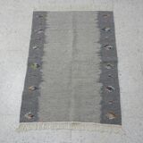 Ethnic Tribal Grey Berber Kilim Rug with Traditional Pattern