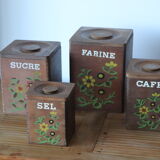 4 vintage wooden spice boxes 70s