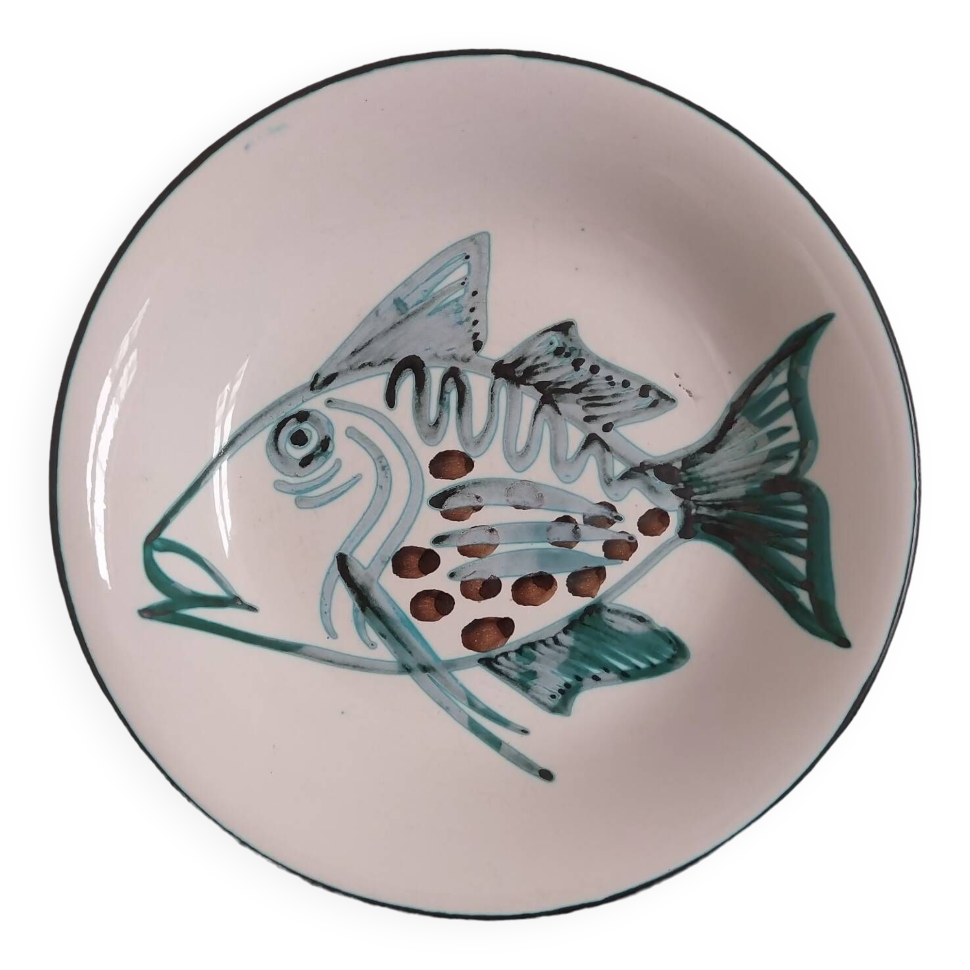 Assiette creuse à décor de poisson R.Picault