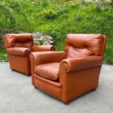 Set of Italian leather Poltrona Frau chairs, 1970s.