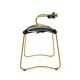 Contemporary kitchen bar stool with brass metal backrest and navy blue leather.
