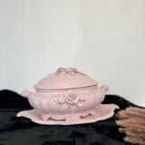 Soupière décorative en faïence relookée rose poudré